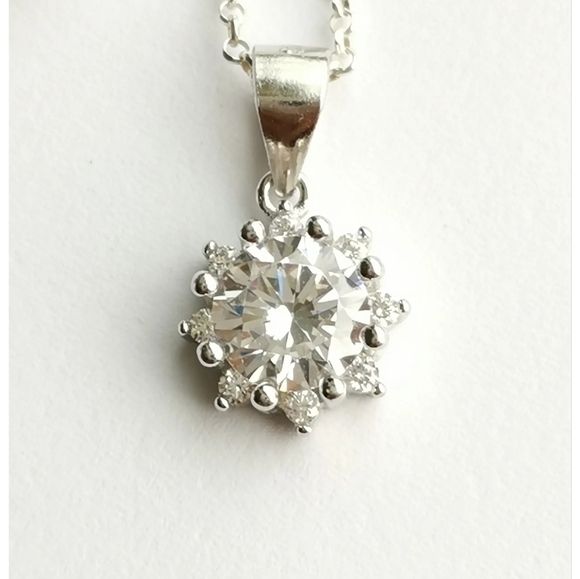 NEW, sterling silver cz Sunflower pendant necklace earring set - Picture 2 of 9